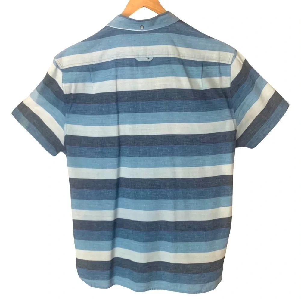 RAG & BONE Linen Blend Striped Button Down Shirt Short Sleeve Collar Casual XL